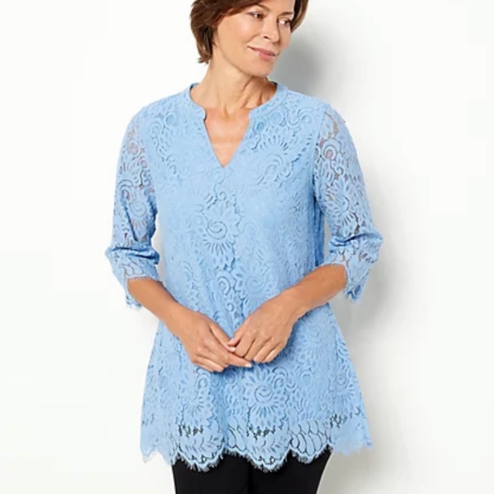 Isaac Mizrahi Live Blue Lace Plus Size Blouse